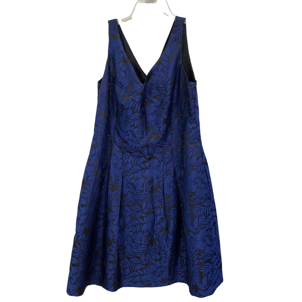 Lauren Ralph Lauren Blue Black Floral Jacquard V-Neck Cocktail Dress Size 14